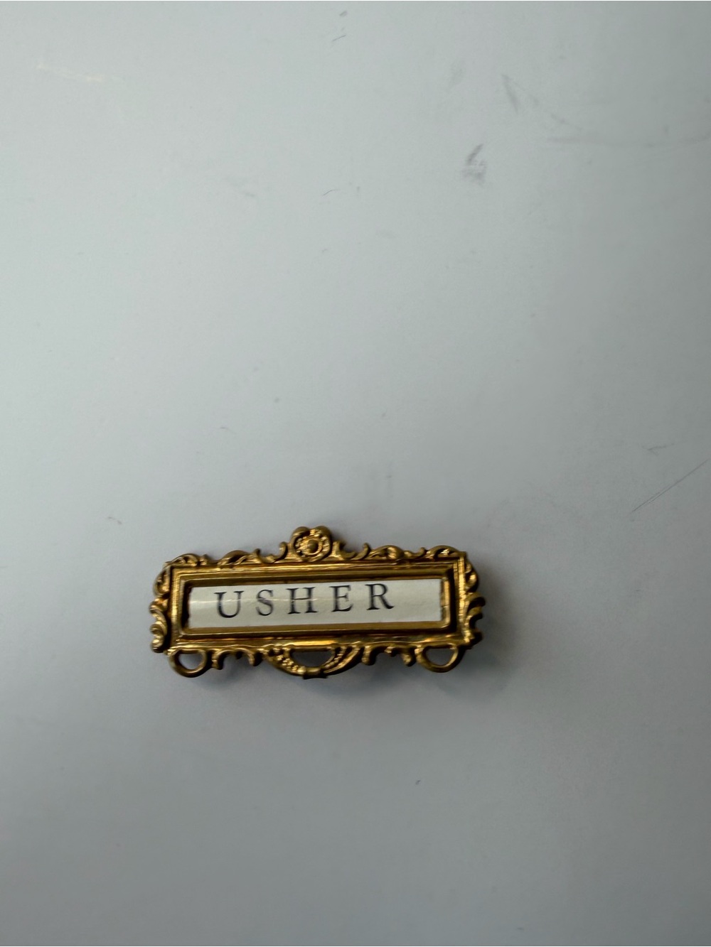 Vintage Metal Gold Tone Ornate Usher Pin In Excellent Used Condition